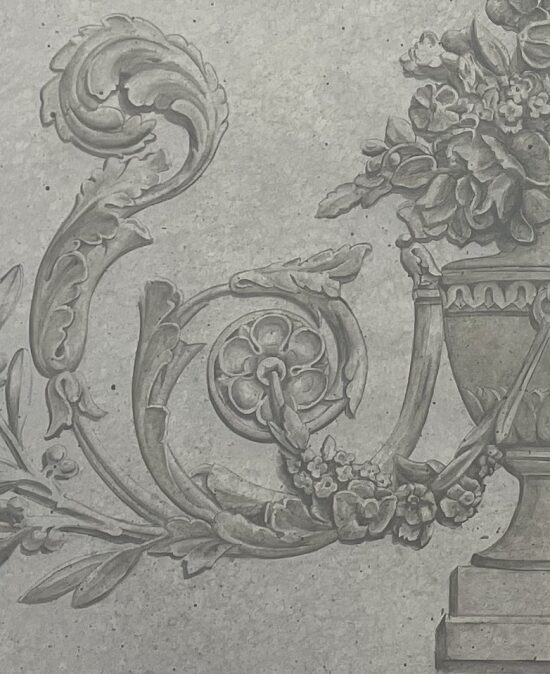 Détail grisaille technique à l'eau sur toile