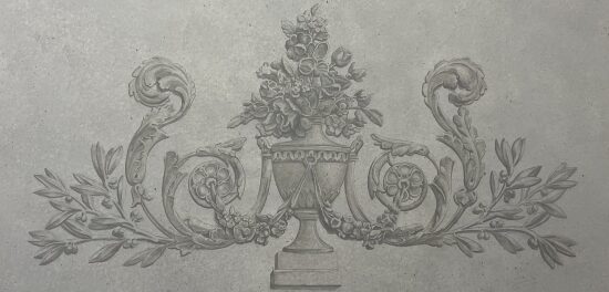 Grisaille sur fausse pierre technique à l'eau sur toile